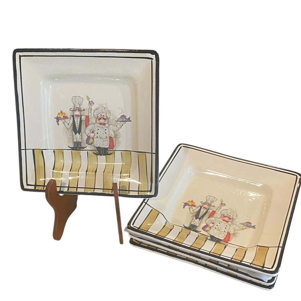 HD Designs 'Le Chef' Square Salad Plate - With 2 Chef - 1 Holding Fish & Wine
